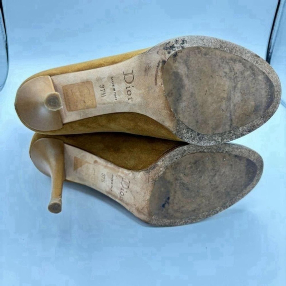 Christian Dior Suede ankle Boots Cd Logo Brown Stiletto Heel Bootie EU 37.5 - Picture 12 of 16